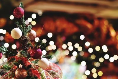 Close-up of illuminated christmas tree