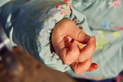 Close-up of hand holding leaf