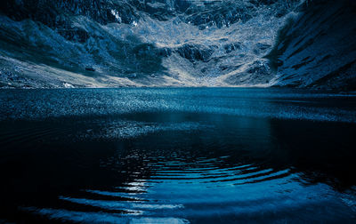 Scenic view of lake against mountain range