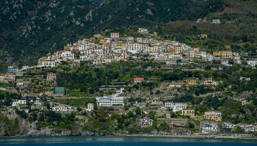 April 15 2022-salerno italy view from the ferry of the city with the sea in the foreground 