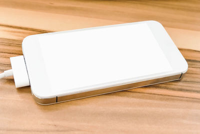 High angle view of laptop on table