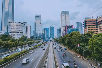 High angle view of city street