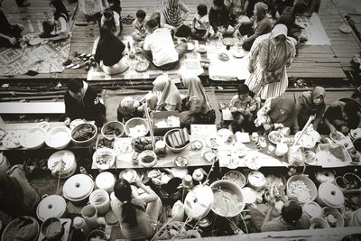 High angle view of people at market stall