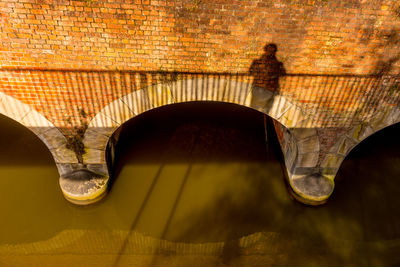 High angle view of shadow on bridge