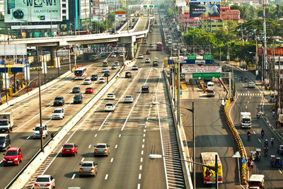 High angle view of traffic on road in city