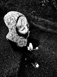 High angle view of cute girl outdoors