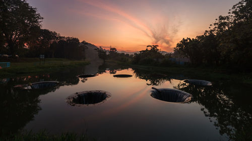 Scenic view of lake against sky during sunset