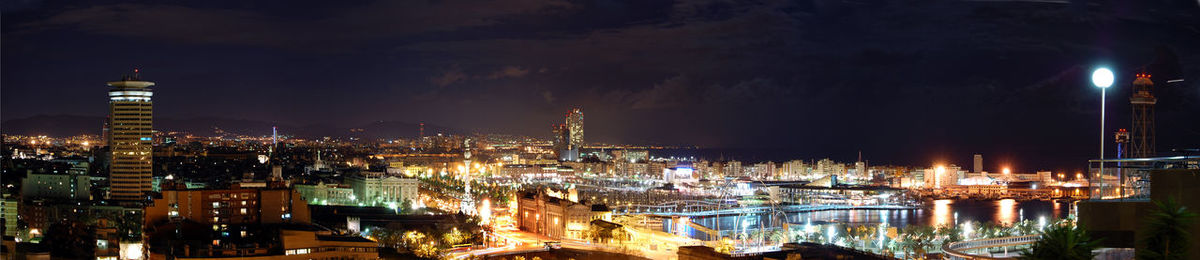 Illuminated buildings at night