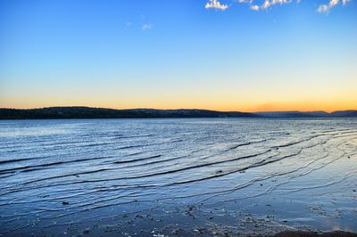 Scenic view of sea against clear sky during sunset