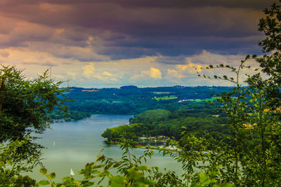 Scenic view of lake against sky during sunset