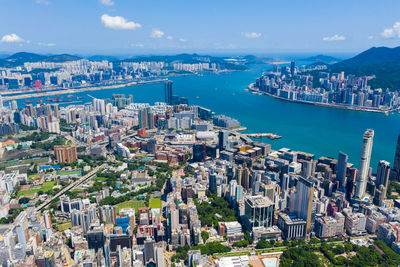 High angle view of buildings in city