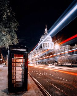 Light trails on road at night