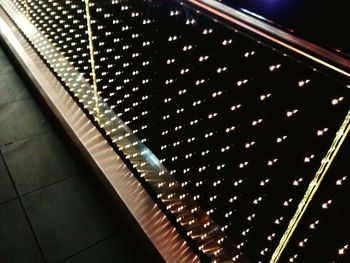 High angle view of illuminated escalator