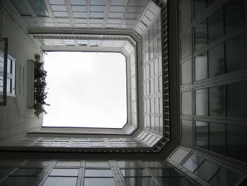 Directly below shot of building with skylight