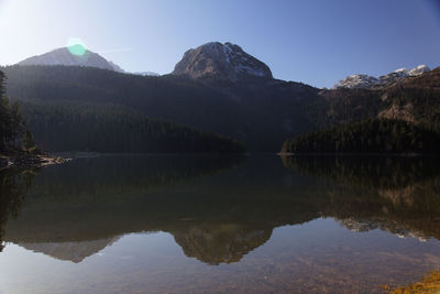 Reflection of mountain in lake against sky