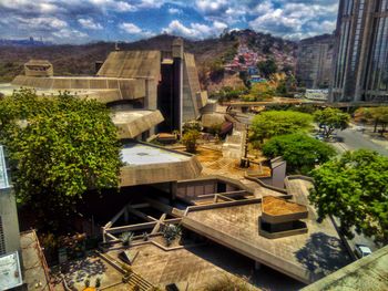 High angle view of buildings in city