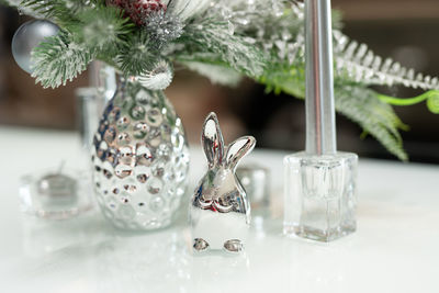 Close-up of christmas decorations on table
