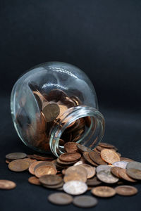 Close-up of coins on table