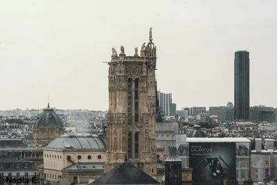 View of buildings against clear sky