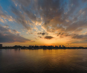 Scenic view of river against sky during sunset