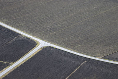 High angle view of road marking on land