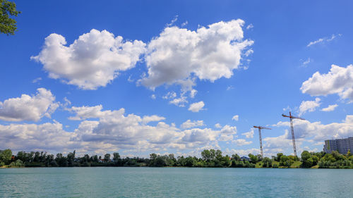 Scenic view of sea against blue sky