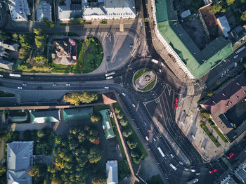High angle view of street amidst buildings in city
