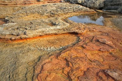 High angle view of rock formations in water