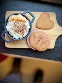 High angle view of breakfast on table