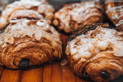 Sweet crispy fresh croissants with almonds