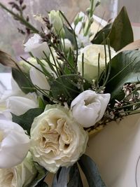 Close-up of white rose bouquet