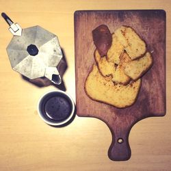 Directly above shot of coffee cup on table