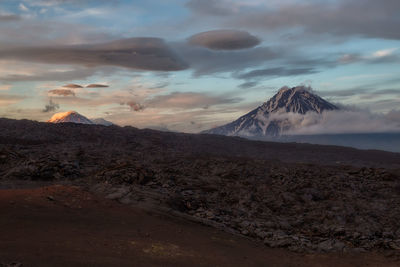 Scenic view of volcanic landscape against sky