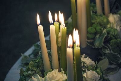 Close-up of illuminated candles