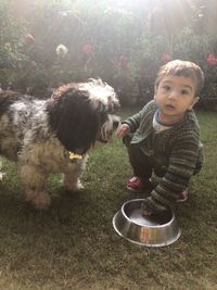 Portrait of cute girl with dog