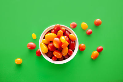 High angle view of multi colored candies on table