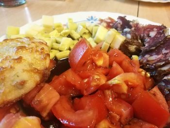 Close-up of served food in plate