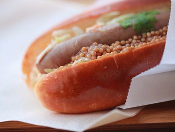 Close-up of fresh hot dog