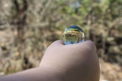 Close-up of hand holding crystal ball