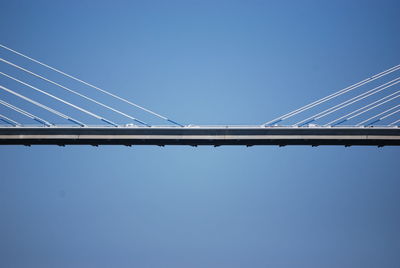 Suspension bridge against clear blue sky