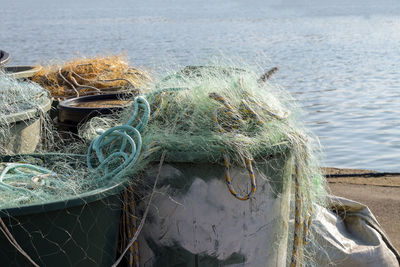 High angle view of fishing net in sea