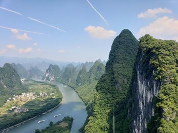 Scenic view of river amidst trees against sky