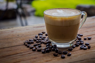 Close-up of coffee cup on table