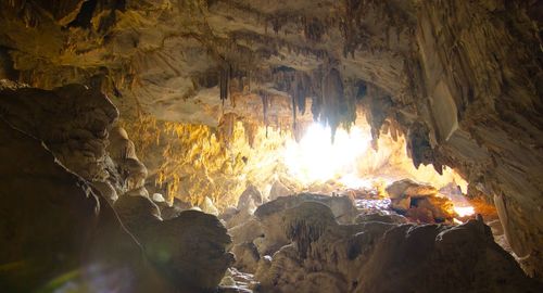 View of bonfire in cave