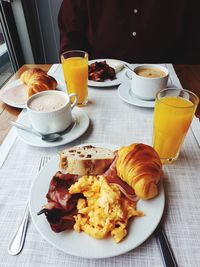 Breakfast served on table