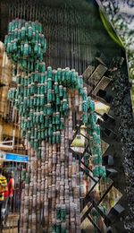 Low angle view of sculptures on building in city