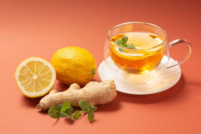 Close-up of tea served on table