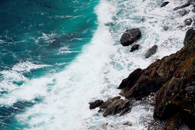 High angle view of waves in sea