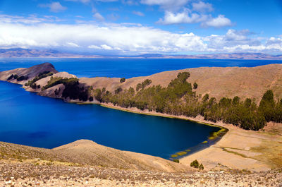 Scenic view of lake against cloudy sky