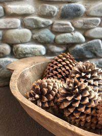 High angle view of wicker basket on table